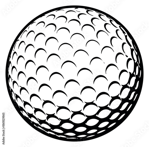 Line art illustration of a golf ball depicting its characteristic dimples for sports