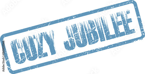 Quaint blue grunge Cozy Jubilee rubber stamp for commemorating special anniversaries and festive gatherings
