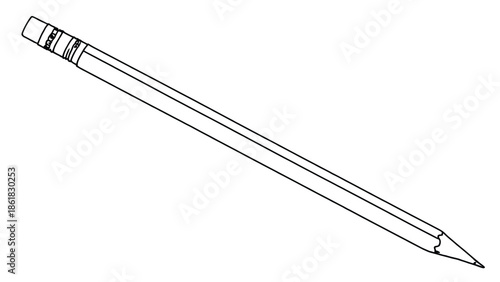 Diagonal Pencil With Eraser Sketch: Simple Tool For Writing, Art, School, And Office