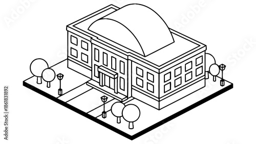 Colorful modern school building with dome roof