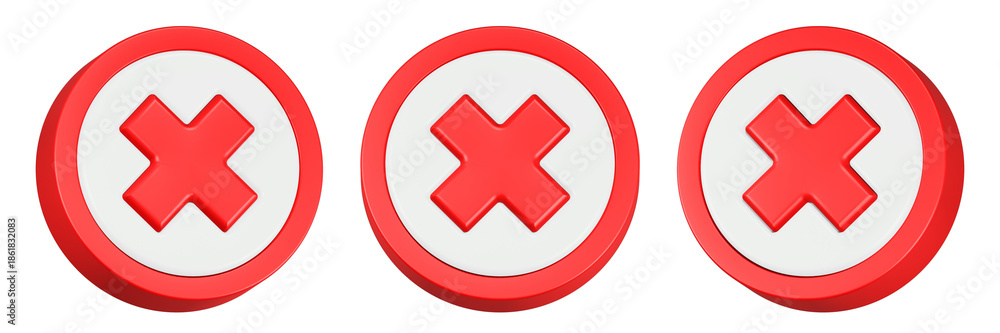 Fototapeta premium cross mark icon 3d ender red round button 