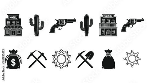 Western themed icons for design and illustration