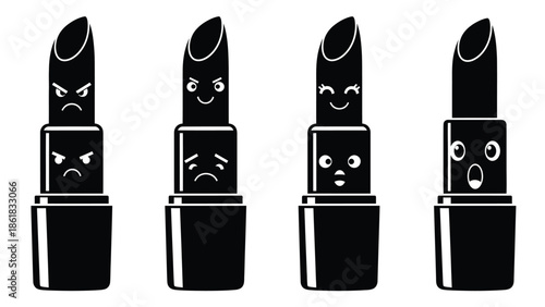 A set of cartoon lipsticks with different facial expressions on a white background