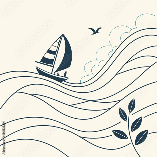 Sailboat navigating waves