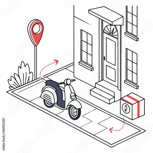Scooter delivering package at front door