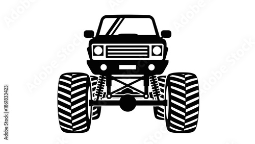 Big black monster truck with large tires on suspension