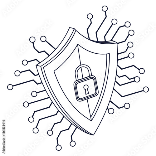 Shield with lock and circuit lines