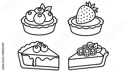 Colorful cartoon desserts with fruit toppings