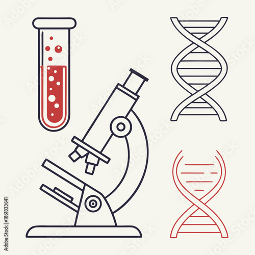 Scientific tools and dna illustrations