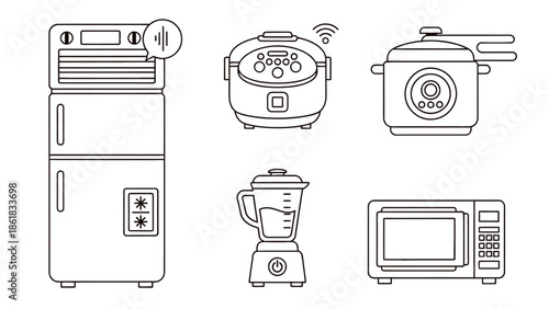 Modern kitchen appliances in teal and orange hues