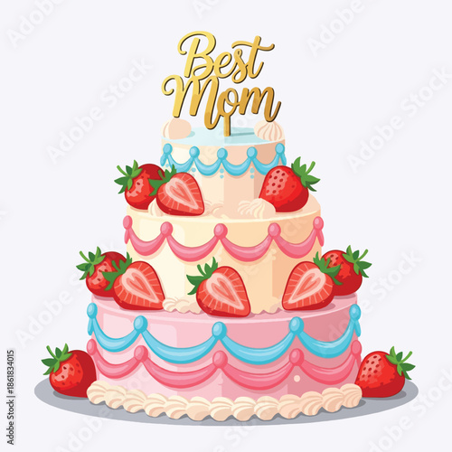 Multi Tiered Cake with Strawberries.