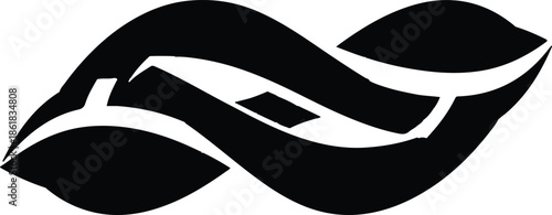 A bold black-and-white abstract vector featuring interlocking wavy bands that form a stylized infinity or knot-like silhouette, conveying a sense of unity, strength, and fluid motion.