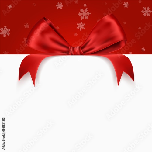 Red Christmas Ribbon Bow Header with Snowflake Pattern and White Copy Space