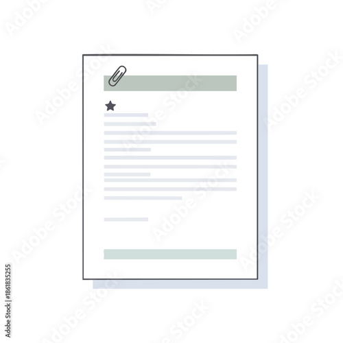 A document with a paperclip, lines, and star