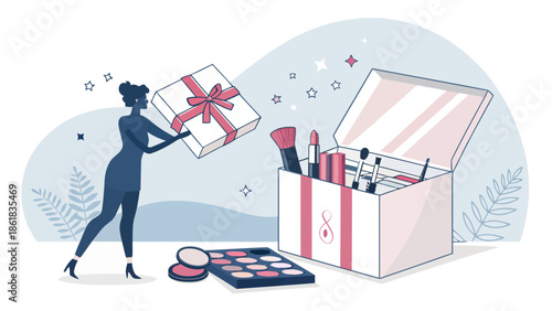 Woman enjoying luxury beauty products and gifts