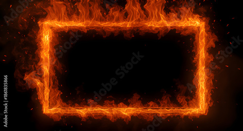 Burning Flame Frame Effect on Dark Background