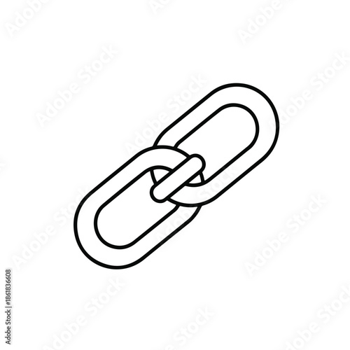 A minimalist outline illustration of a single chain link, showcasing a simple UI core icon design element on a clean white background.