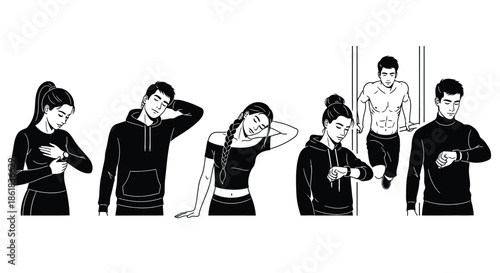 A group of people experiencing pain and discomfort during exercise and fitness activities