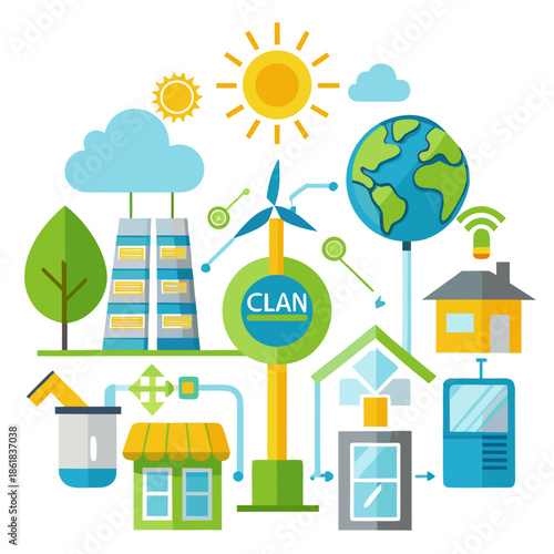 Sustainable energy network and smart grid illustration