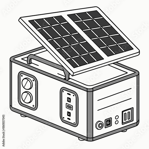Portable solar power station line art illustration