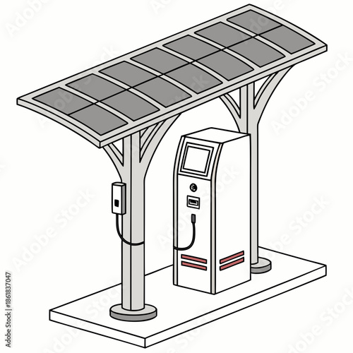 Isometric solar powered ev charging station illustration