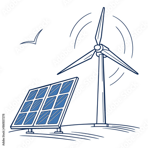 wind turbine and solar panels