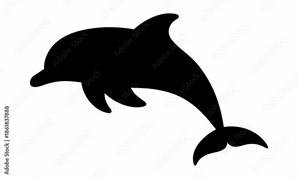 Obraz premium Black Dolphin Silhouette Leaping Out of Water.