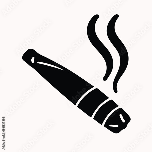  Bidi Smoking Awareness Icon – Traditional Indian Bidi with Smoke, Flat Black Vector Symbol Isolated on White Background