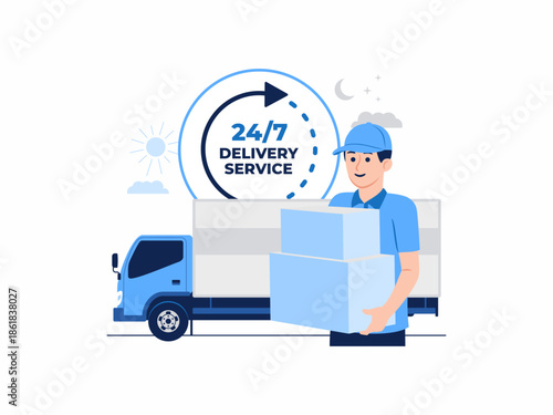 Courier delivery cargo truck service worker 24 hours shipping