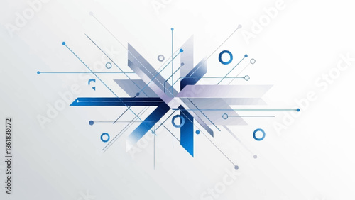 Abstract geometric network design with dynamic lines and vibrant interconnected shapes, symbolizing data flow and technological advancement on a light background