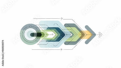 Abstract diagram illustrating forward momentum and growth with layered geometric shapes and directional arrows