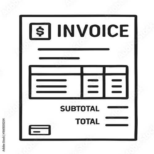  Small Business Invoice Template Vector – Minimal Printable Billing and Financial Record Layout in Flat Line Art Style Isolated on White Background