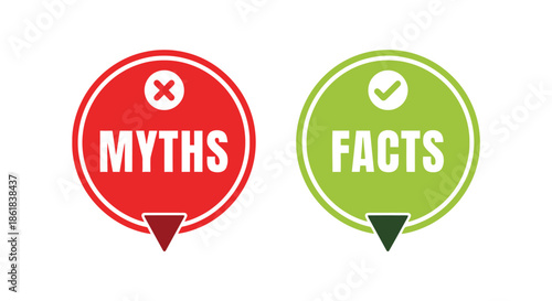 A graphic illustration of myths and facts in red and green circles