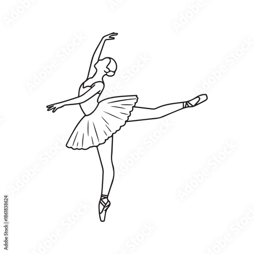 Elegant Ballet Dancer Line Art Illustration Graceful Leap Classical Dance Pose Design.