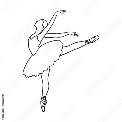 Elegant Ballet Dancer Line Art Illustration Graceful Leap Classical Dance Pose Design.