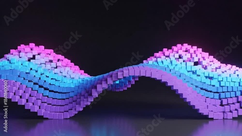 Vibrant 3D pixel wave animation in blue and pink hues