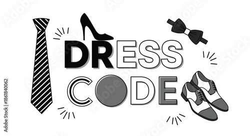 A graphic illustration of a dress code with various fashion items