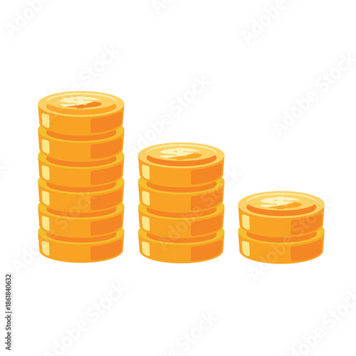 Gold coin chart going down icon vector illustration, gold coin with downward trend chart icon vector, gold market downturn coin chart vector image, gold price drop graph