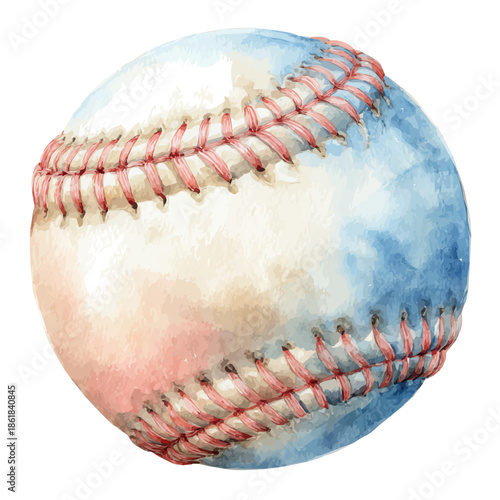 Baseball, watercolor painting vector, isolated on a white background.