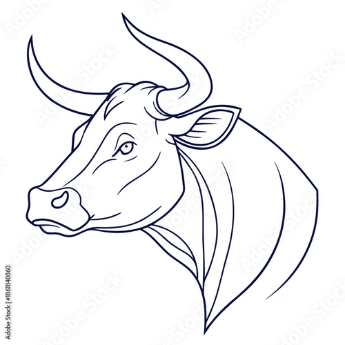 Profile of a bull with curved horns