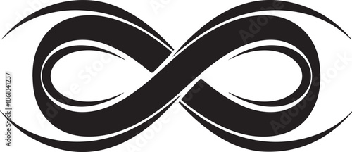 A stylized black infinity symbol on a white background