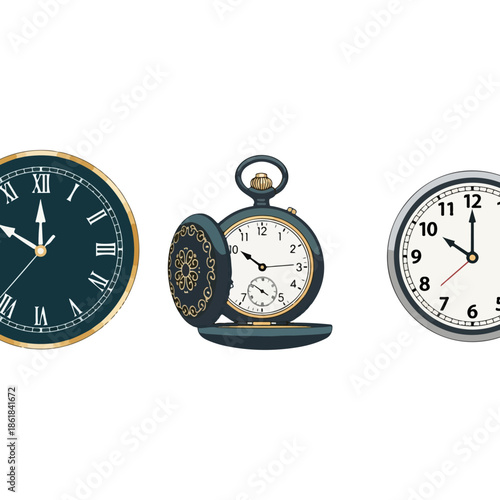 Vintage Pocket Watch and Wall Clocks.