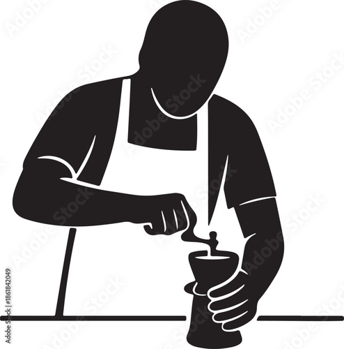Barista wiping coffee counter, sweeping arm silhouette