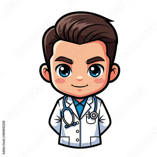 Cartoon Doctor with Stethoscope Smiling.