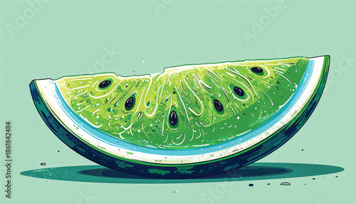 Illustration of a Green Watermelon Slice with Seeds.