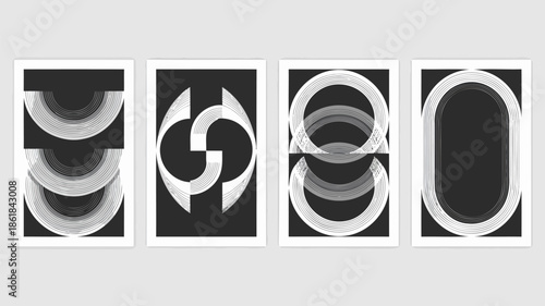 Modern geometric art with white lines on black background