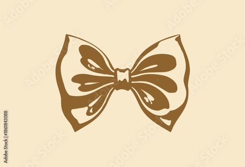 Elegant golden bow illustration with luxurious metallic shine and smooth curves symbolizing sophistication and opulence against a soft cream background
