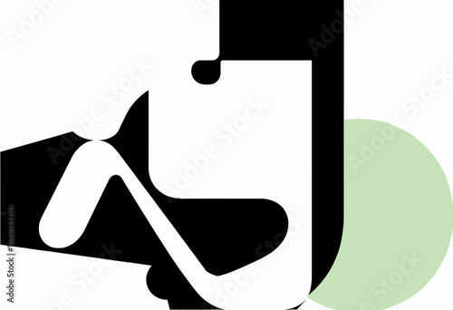 Abstract Geometric Artwork Featuring Bold Black and White Shapes with Subtle Green Circle Overlay