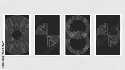 Modern geometric art with white lines on black background