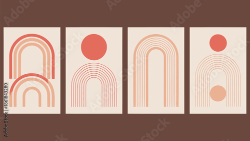 Vibrant abstract art with geometric shapes and arches in modern style